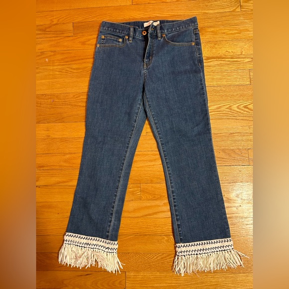 Tory Burch Wide Leg | White Fringe Connor | Cropped Bottom Jeans - Picture 2 of 5